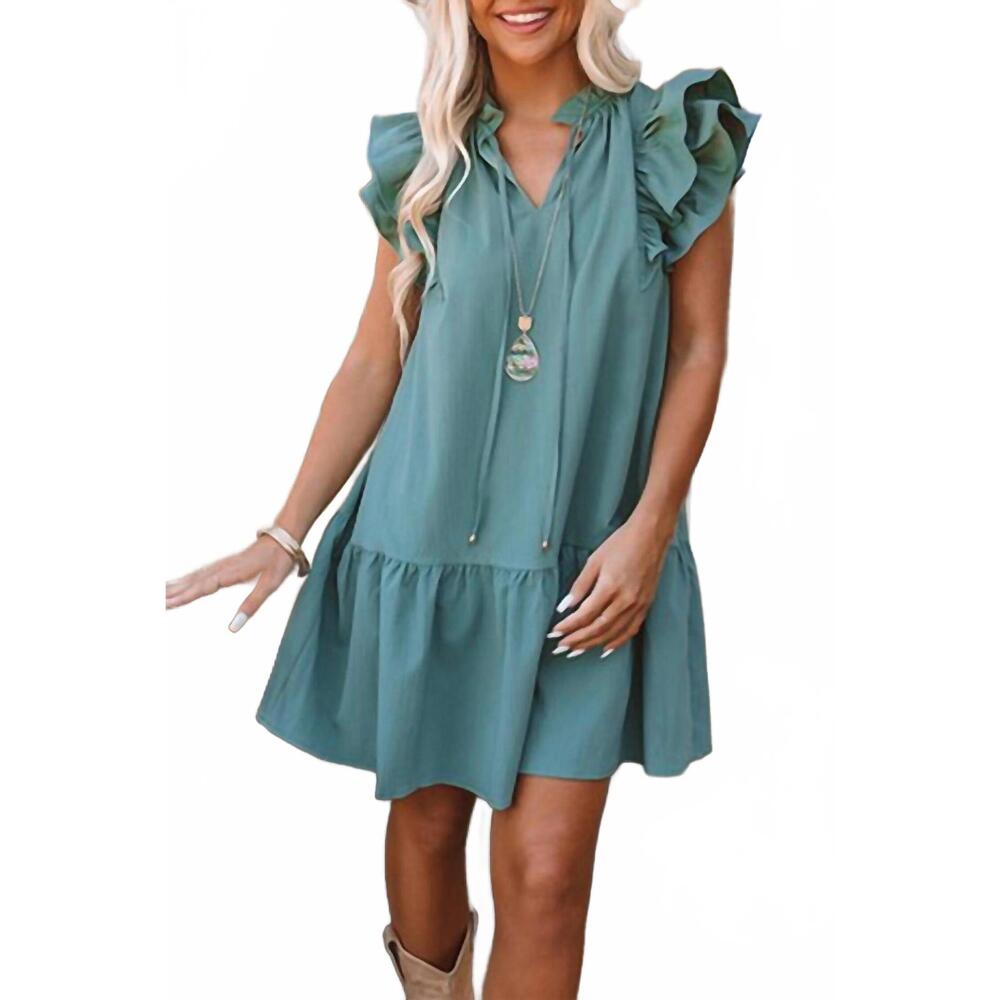NEW SHEWIN ruffle mini dress in teal